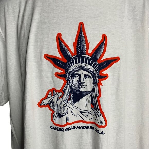 Caviar Gold Liberty Crewneck T Shirt XL White Double Sided Short Sleeve Weed - Picture 2 of 7